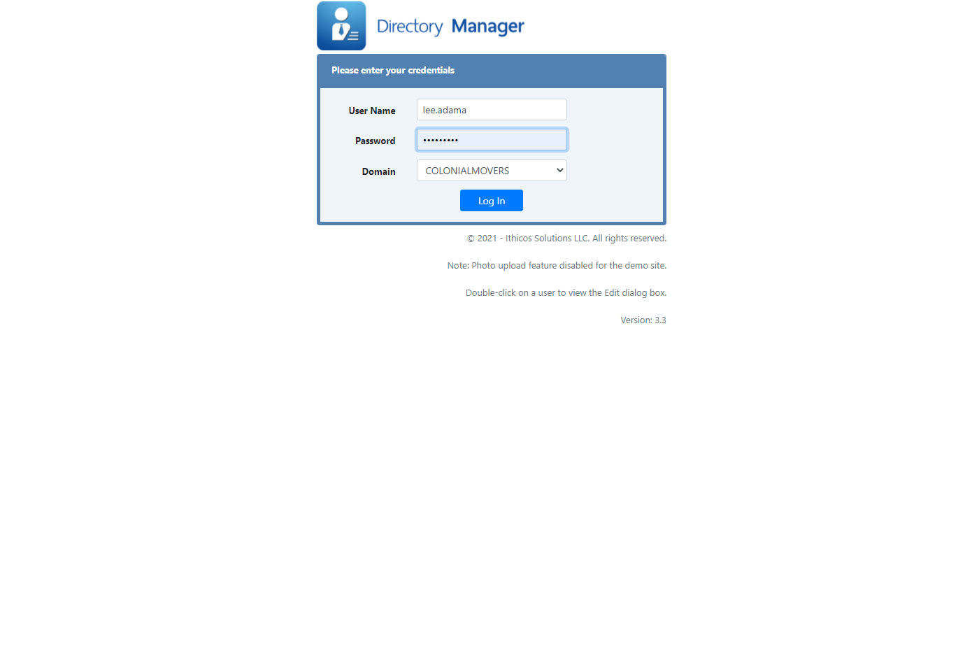 Directory Manager - login page - Ithicos