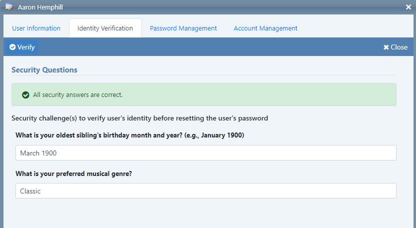 Directory Update - Identity question answers