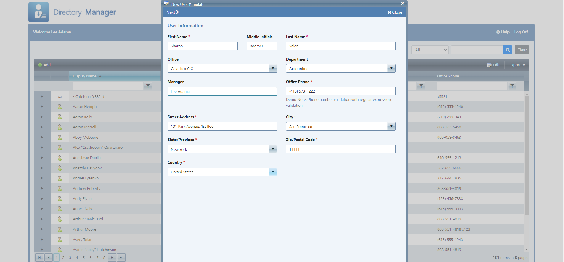 Directory Manager Advanced - Populating basic user information