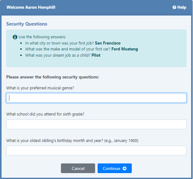 Directory Password - Answering security answers