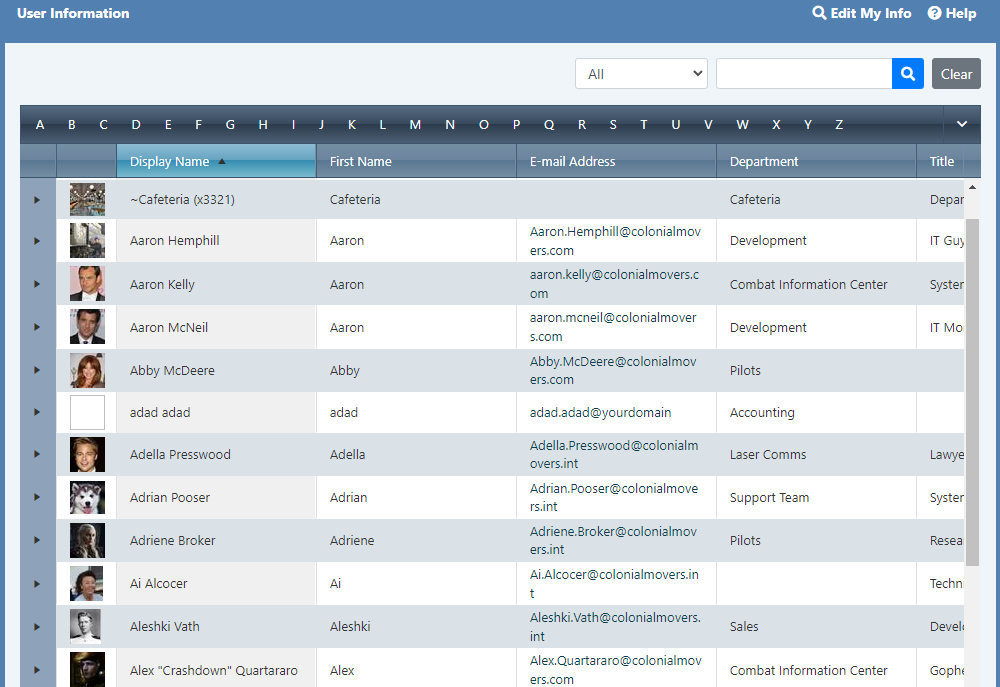 Directory Search Main Screen