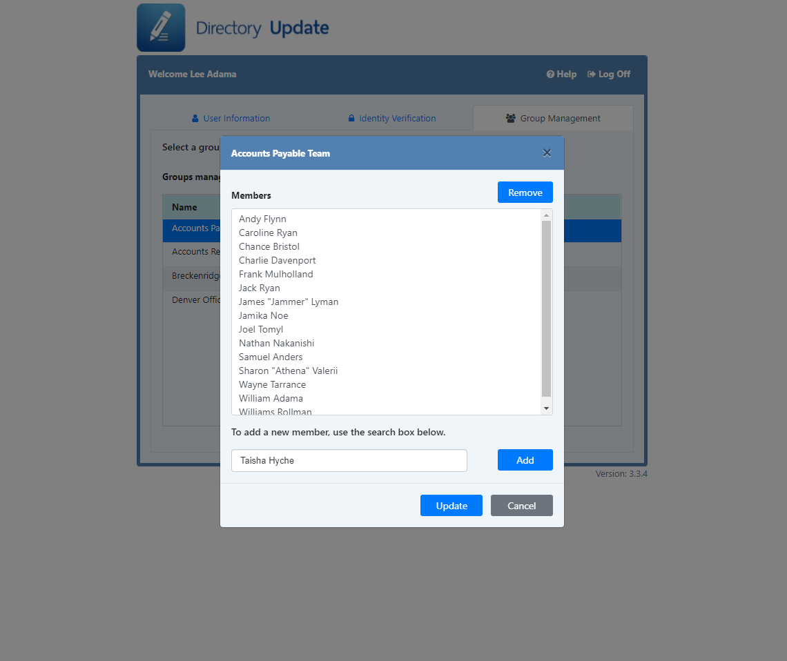 Directory Update - Managing a group's members - Ithicos