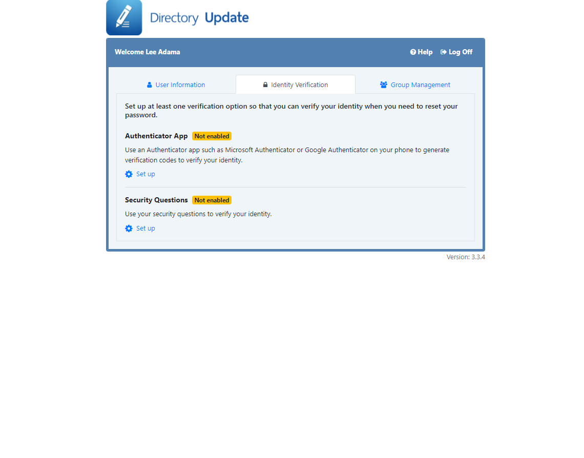 Directory Update - Identity Verification tab - Ithicos