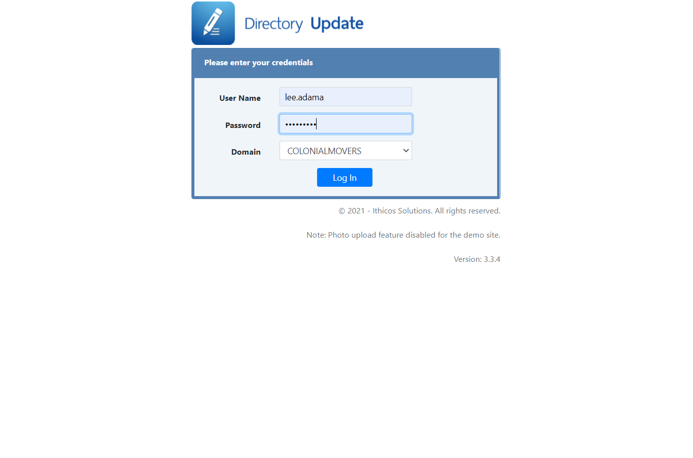 Directory Update forms-based login page - Ithicos