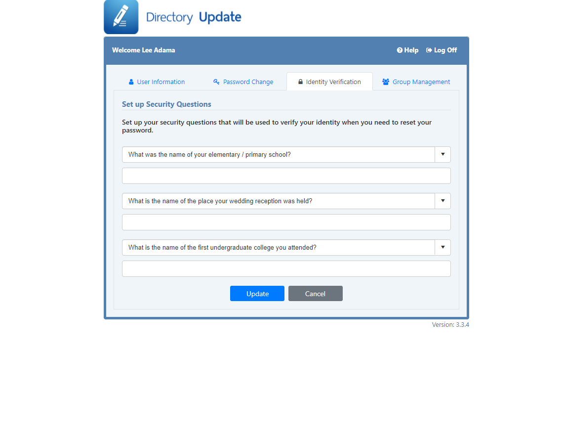 Directory Update - Answering Password Reset Security Questions - Ithicos