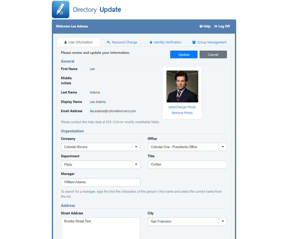 Self service Active Directory update form - Ithicos
